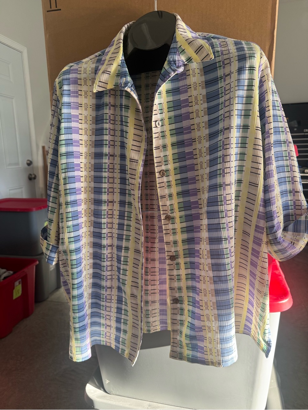 Short-Sleeve Plaid Button-Up Shirt - Pastel Multi p18